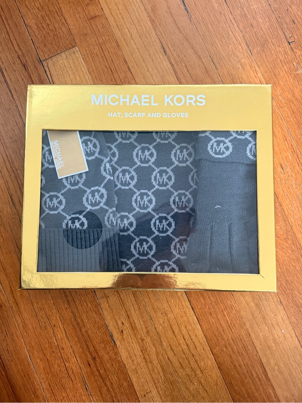 Michael Kors Men’s Gray Logo Hat, Scarf & Gloves Set